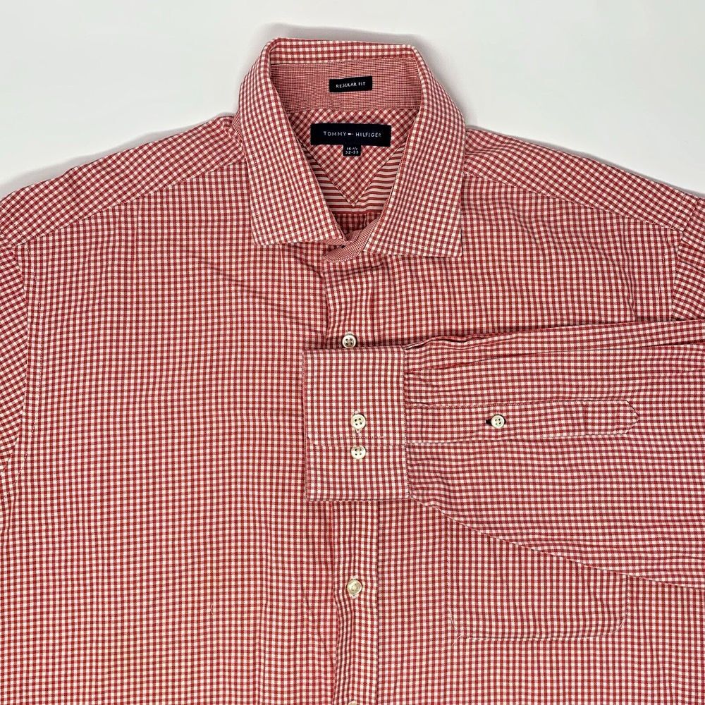 Tommy Hilfiger Red Check Cotton Long Sleeve Button Up Men's Shirt‎ Size Large